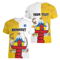 Personalized Canada Nunavut Territories Women V-Neck T-Shirt Inuktitut Our Land Our Strength