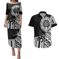 Taino Sun Traditional Tattoo Couples Matching Puletasi and Hawaiian Shirt Polynesian Pattern
