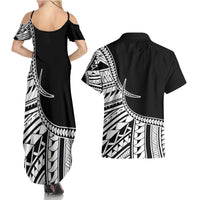 Taino Sun Traditional Tattoo Couples Matching Summer Maxi Dress and Hawaiian Shirt Polynesian Pattern