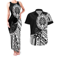 Taino Sun Traditional Tattoo Couples Matching Tank Maxi Dress and Hawaiian Shirt Polynesian Pattern