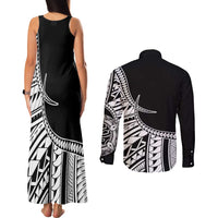 Taino Sun Traditional Tattoo Couples Matching Tank Maxi Dress and Long Sleeve Button Shirt Polynesian Pattern