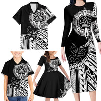 Taino Sun Traditional Tattoo Family Matching Long Sleeve Bodycon Dress and Hawaiian Shirt Polynesian Pattern
