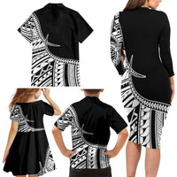 Taino Sun Traditional Tattoo Family Matching Long Sleeve Bodycon Dress and Hawaiian Shirt Polynesian Pattern