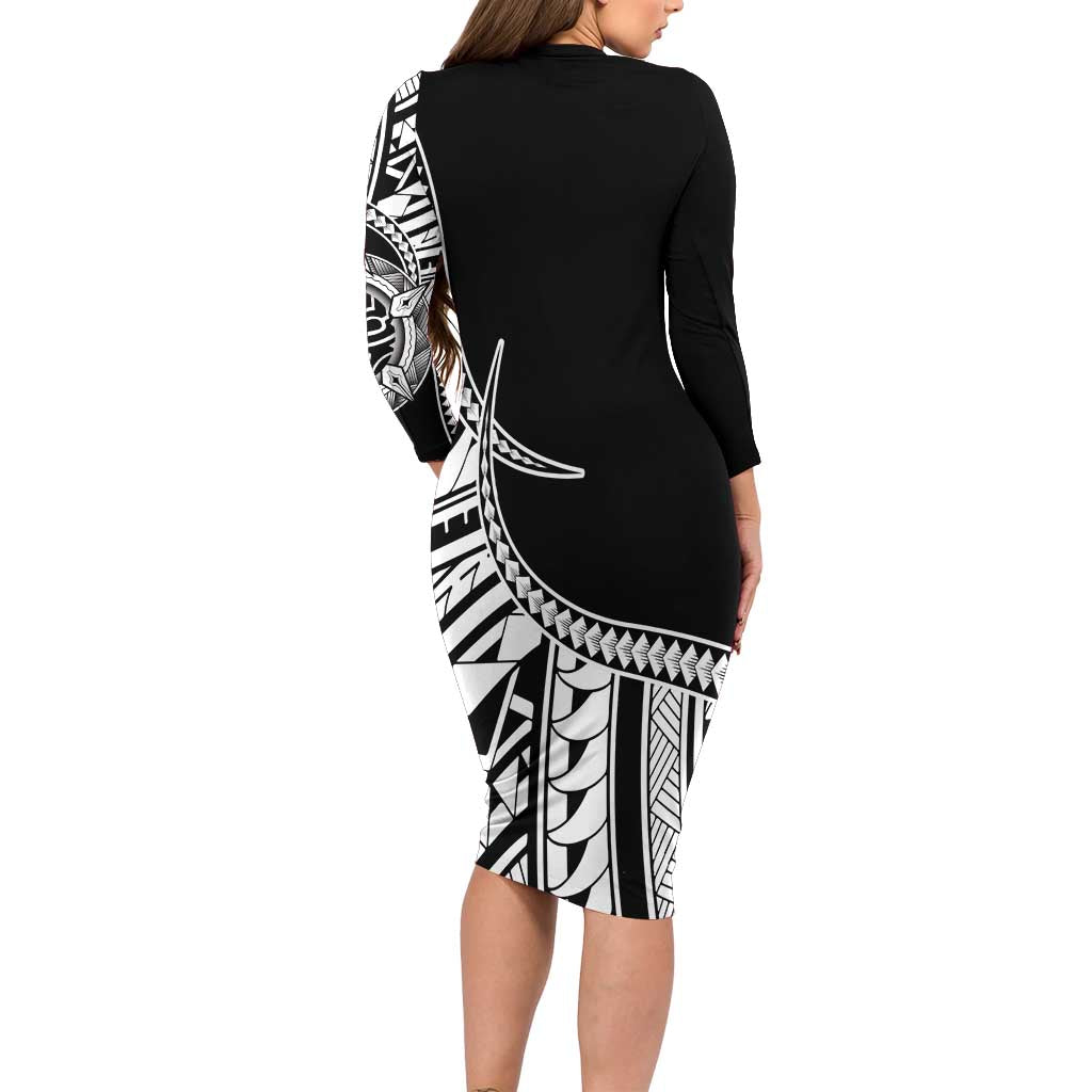 Taino Sun Traditional Tattoo Family Matching Long Sleeve Bodycon Dress and Hawaiian Shirt Polynesian Pattern