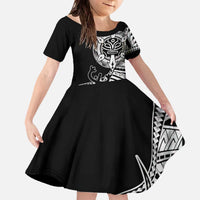 Taino Sun Traditional Tattoo Family Matching Off The Shoulder Long Sleeve Dress and Hawaiian Shirt Polynesian Pattern