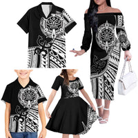 Taino Sun Traditional Tattoo Family Matching Off The Shoulder Long Sleeve Dress and Hawaiian Shirt Polynesian Pattern