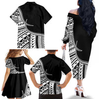 Taino Sun Traditional Tattoo Family Matching Off The Shoulder Long Sleeve Dress and Hawaiian Shirt Polynesian Pattern