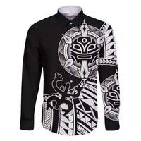 Taino Sun Traditional Tattoo Family Matching Off The Shoulder Long Sleeve Dress and Hawaiian Shirt Polynesian Pattern