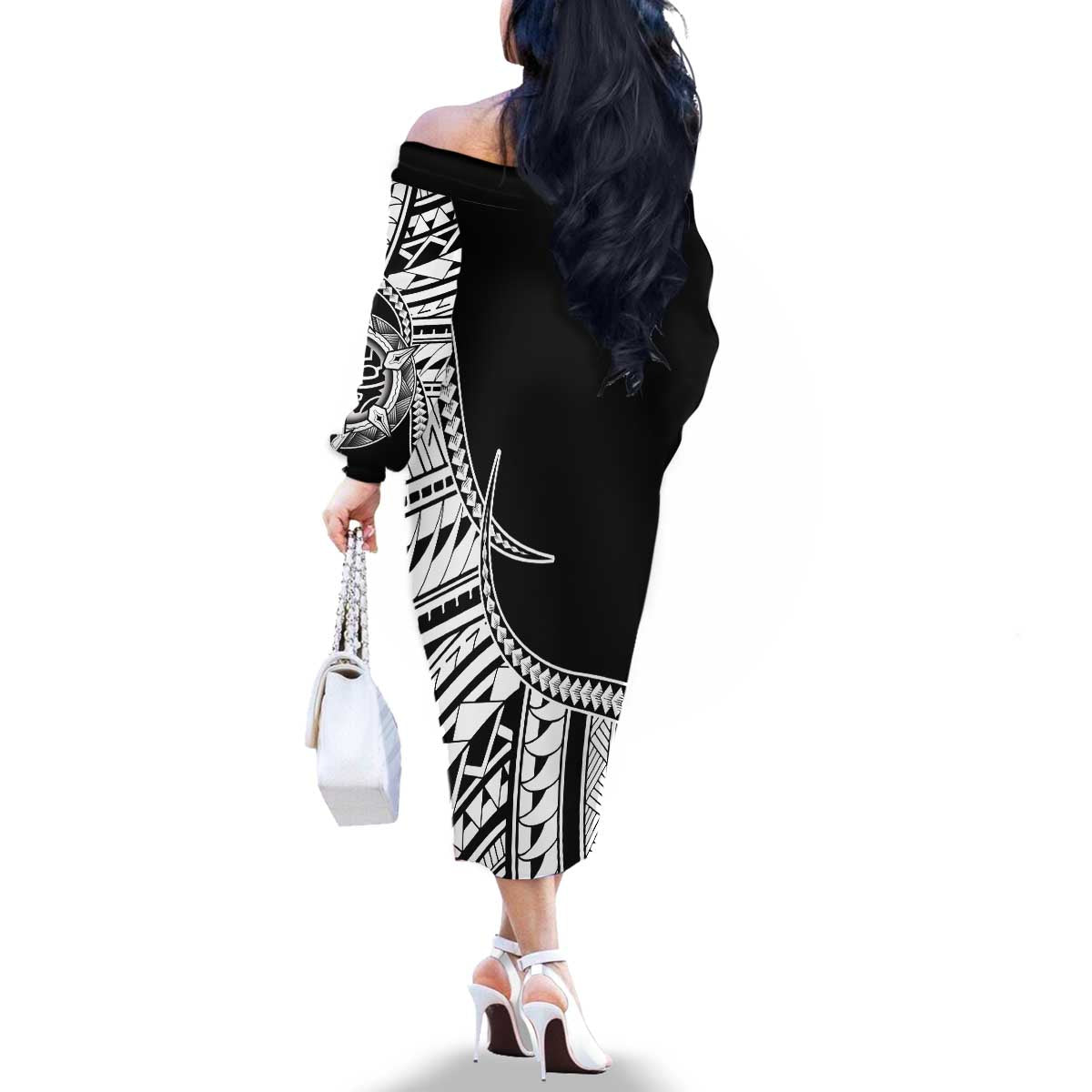 Taino Sun Traditional Tattoo Family Matching Off The Shoulder Long Sleeve Dress and Hawaiian Shirt Polynesian Pattern