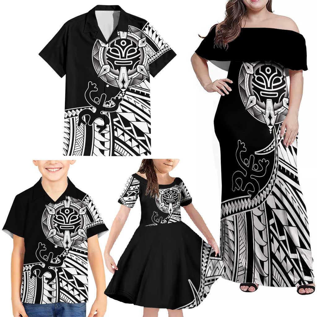 Taino Sun Traditional Tattoo Family Matching Off Shoulder Maxi Dress and Hawaiian Shirt Polynesian Pattern