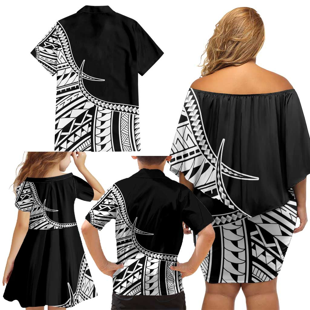 Taino Sun Traditional Tattoo Family Matching Off Shoulder Short Dress and Hawaiian Shirt Polynesian Pattern