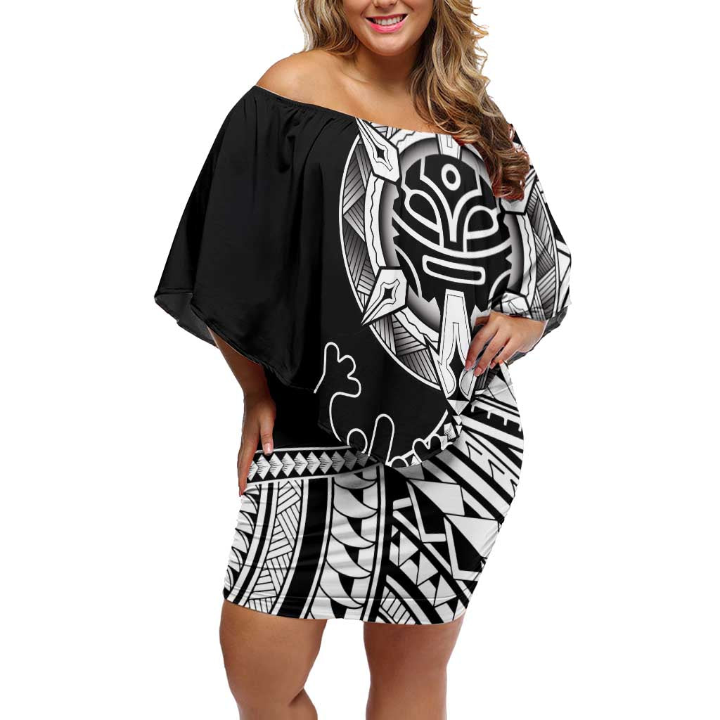 Taino Sun Traditional Tattoo Family Matching Off Shoulder Short Dress and Hawaiian Shirt Polynesian Pattern