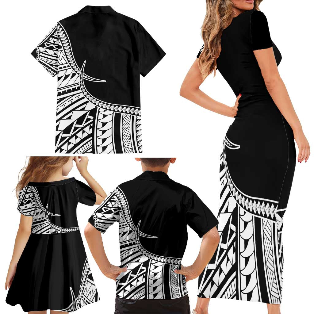Taino Sun Traditional Tattoo Family Matching Short Sleeve Bodycon Dress and Hawaiian Shirt Polynesian Pattern