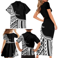Taino Sun Traditional Tattoo Family Matching Short Sleeve Bodycon Dress and Hawaiian Shirt Polynesian Pattern