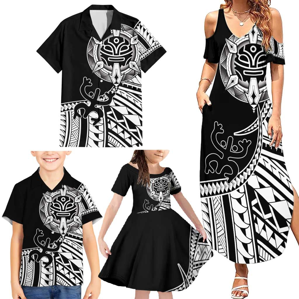 Taino Sun Traditional Tattoo Family Matching Summer Maxi Dress and Hawaiian Shirt Polynesian Pattern