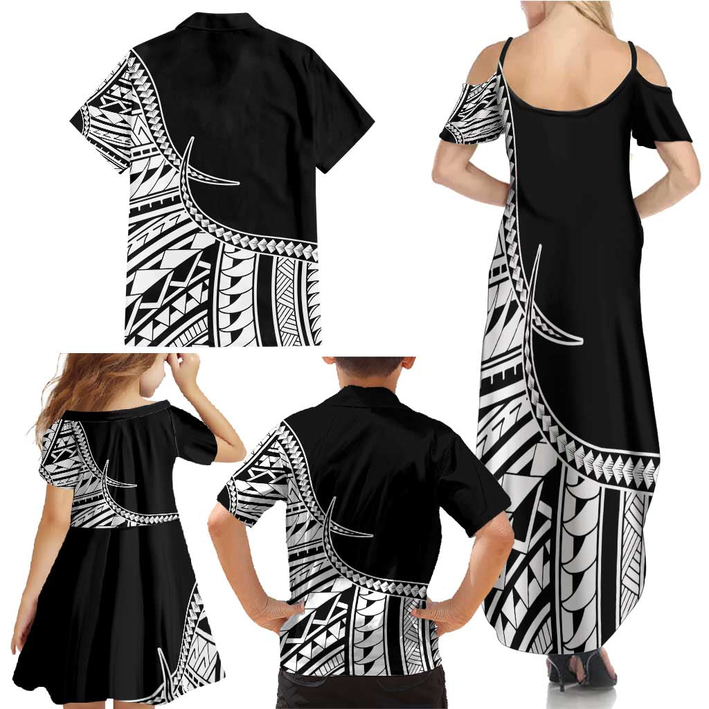 Taino Sun Traditional Tattoo Family Matching Summer Maxi Dress and Hawaiian Shirt Polynesian Pattern