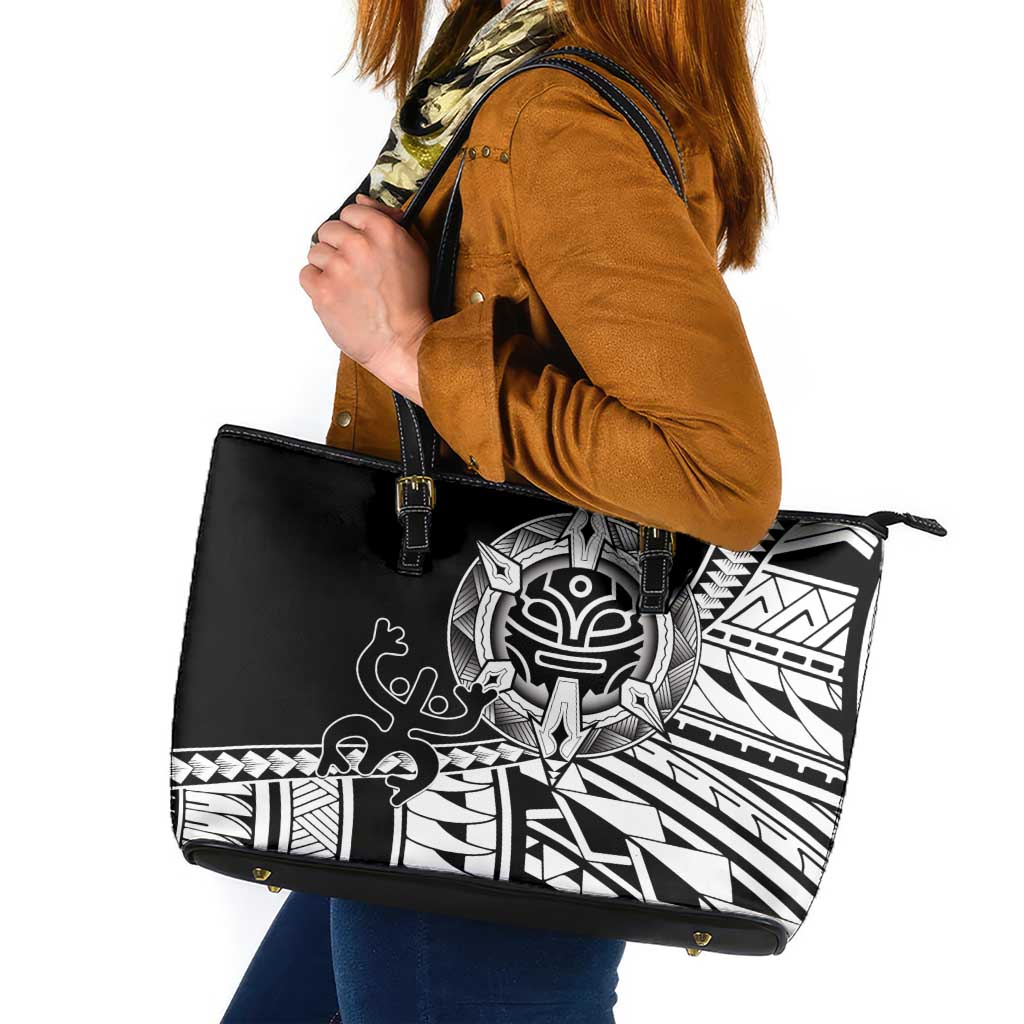 Taino Sun Traditional Tattoo Leather Tote Bag Polynesian Pattern