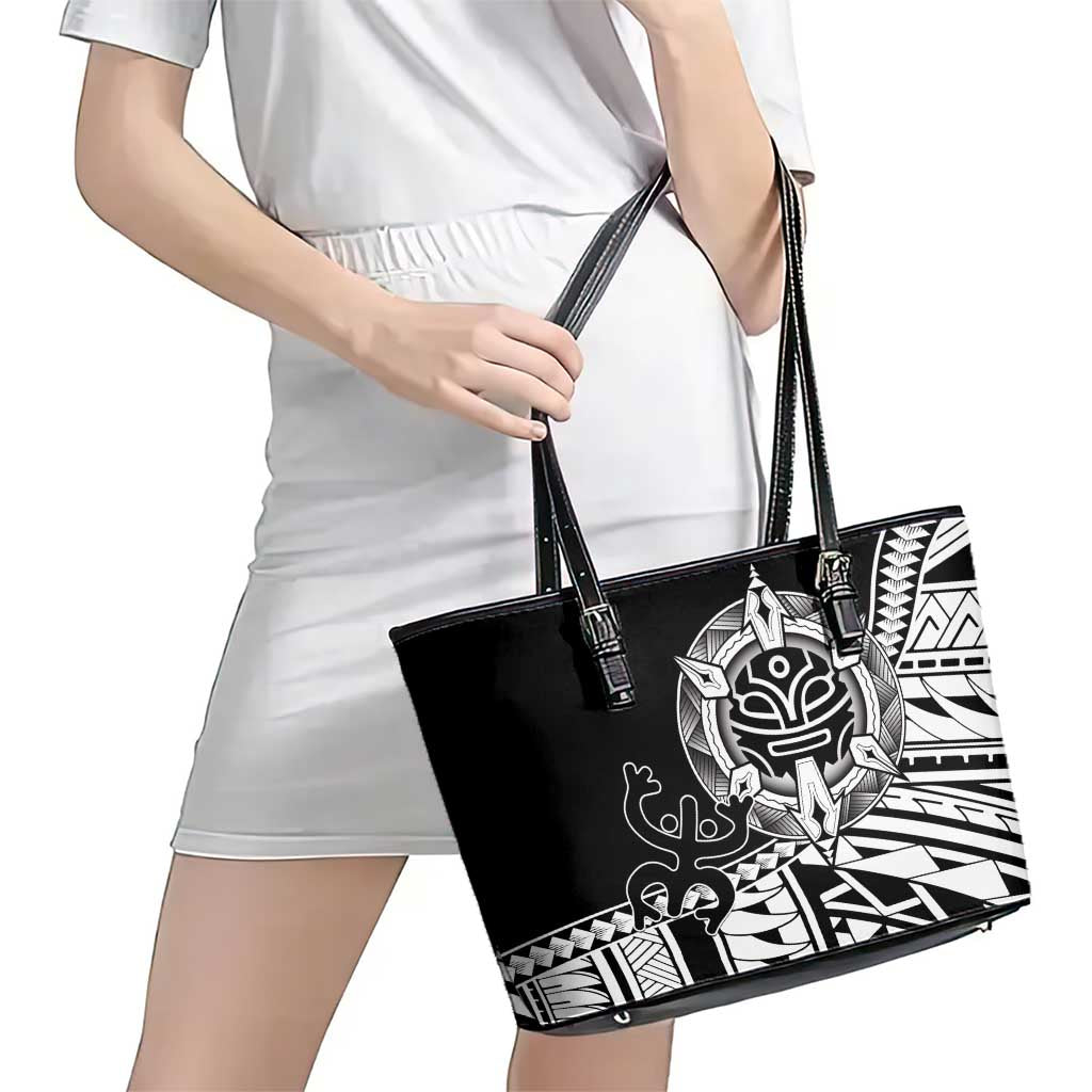 Taino Sun Traditional Tattoo Leather Tote Bag Polynesian Pattern