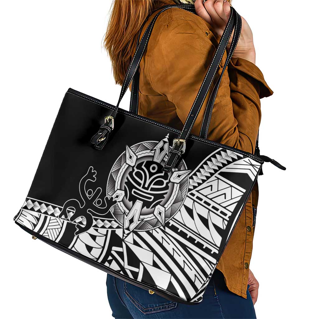 Taino Sun Traditional Tattoo Leather Tote Bag Polynesian Pattern