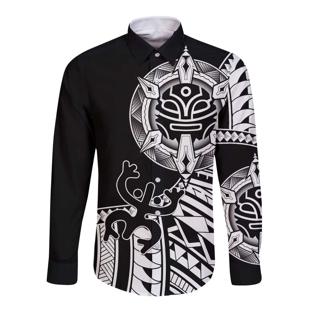 Taino Sun Traditional Tattoo Long Sleeve Button Shirt Polynesian Pattern