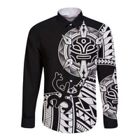 Taino Sun Traditional Tattoo Long Sleeve Button Shirt Polynesian Pattern