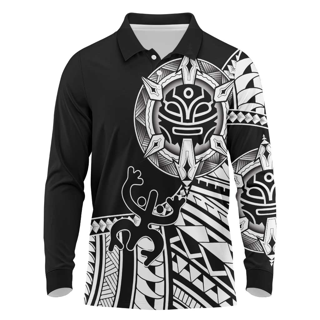Taino Sun Traditional Tattoo Long Sleeve Polo Shirt Polynesian Pattern