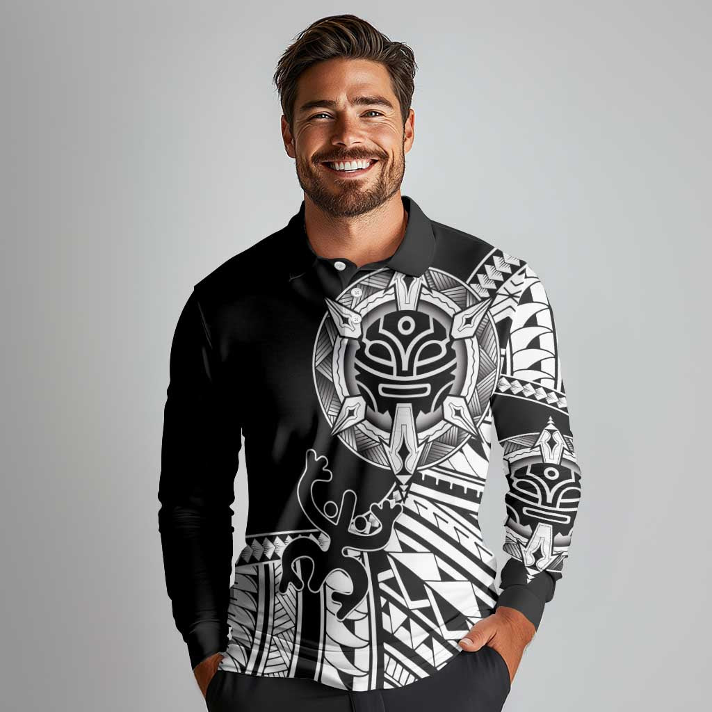 Taino Sun Traditional Tattoo Long Sleeve Polo Shirt Polynesian Pattern