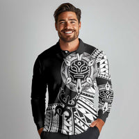 Taino Sun Traditional Tattoo Long Sleeve Polo Shirt Polynesian Pattern