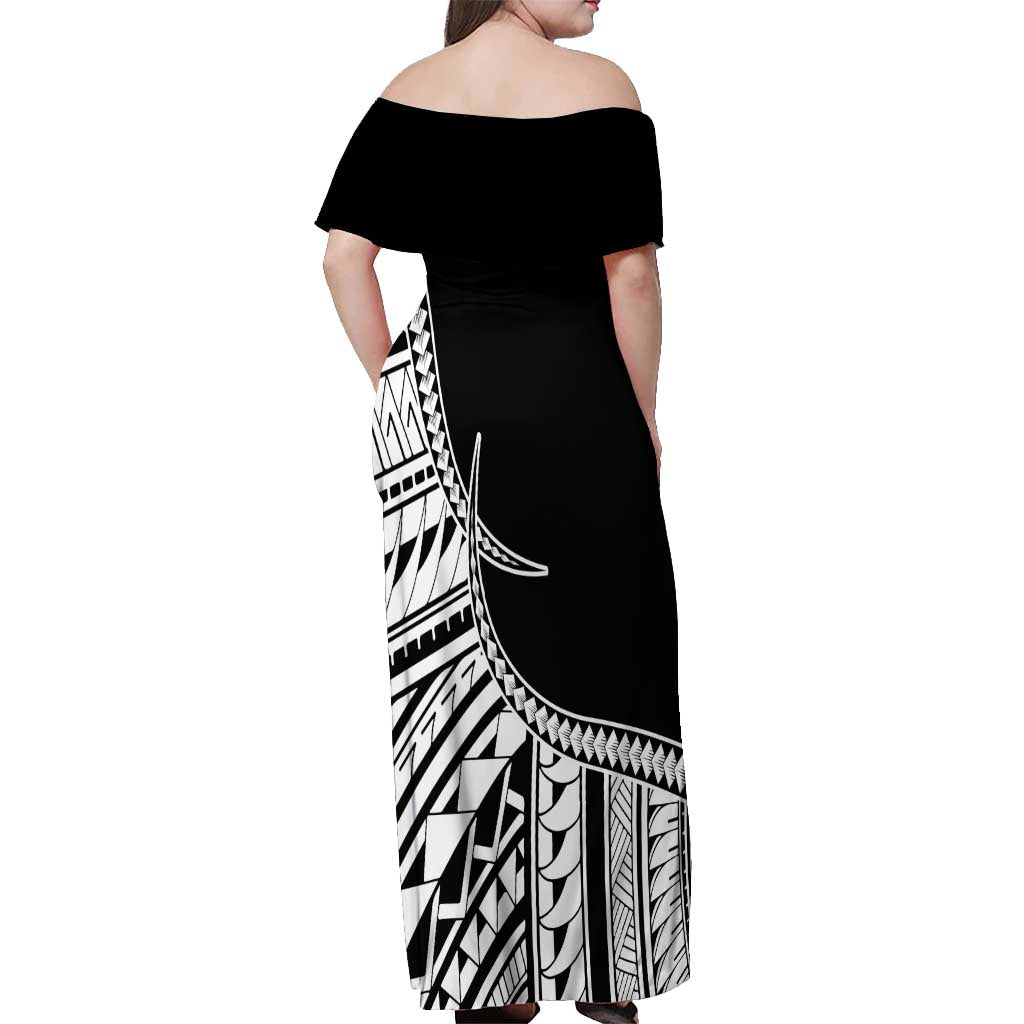 Taino Sun Traditional Tattoo Off Shoulder Maxi Dress Polynesian Pattern