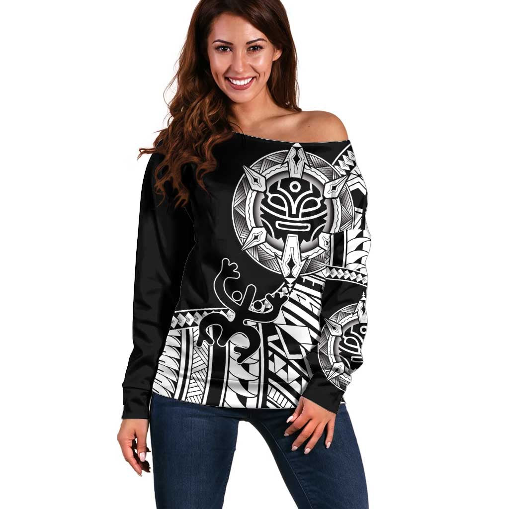 Taino Sun Traditional Tattoo Off Shoulder Sweater Polynesian Pattern