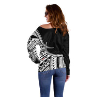 Taino Sun Traditional Tattoo Off Shoulder Sweater Polynesian Pattern