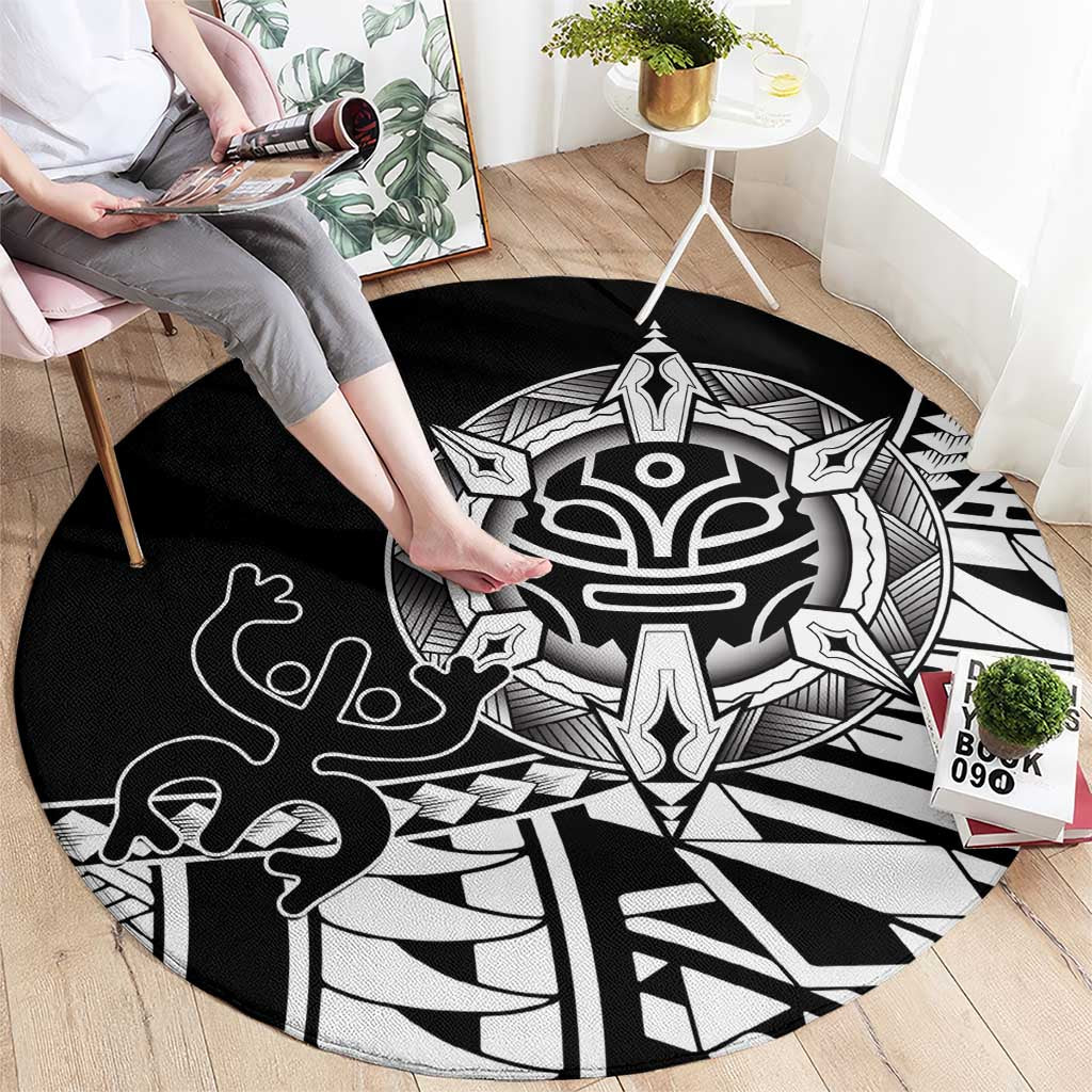 Taino Sun Traditional Tattoo Round Carpet Polynesian Pattern