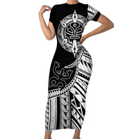 Taino Sun Traditional Tattoo Short Sleeve Bodycon Dress Polynesian Pattern