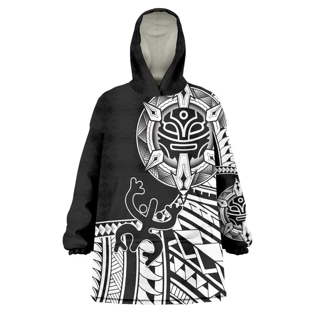 Taino Sun Traditional Tattoo Wearable Blanket Hoodie Polynesian Pattern