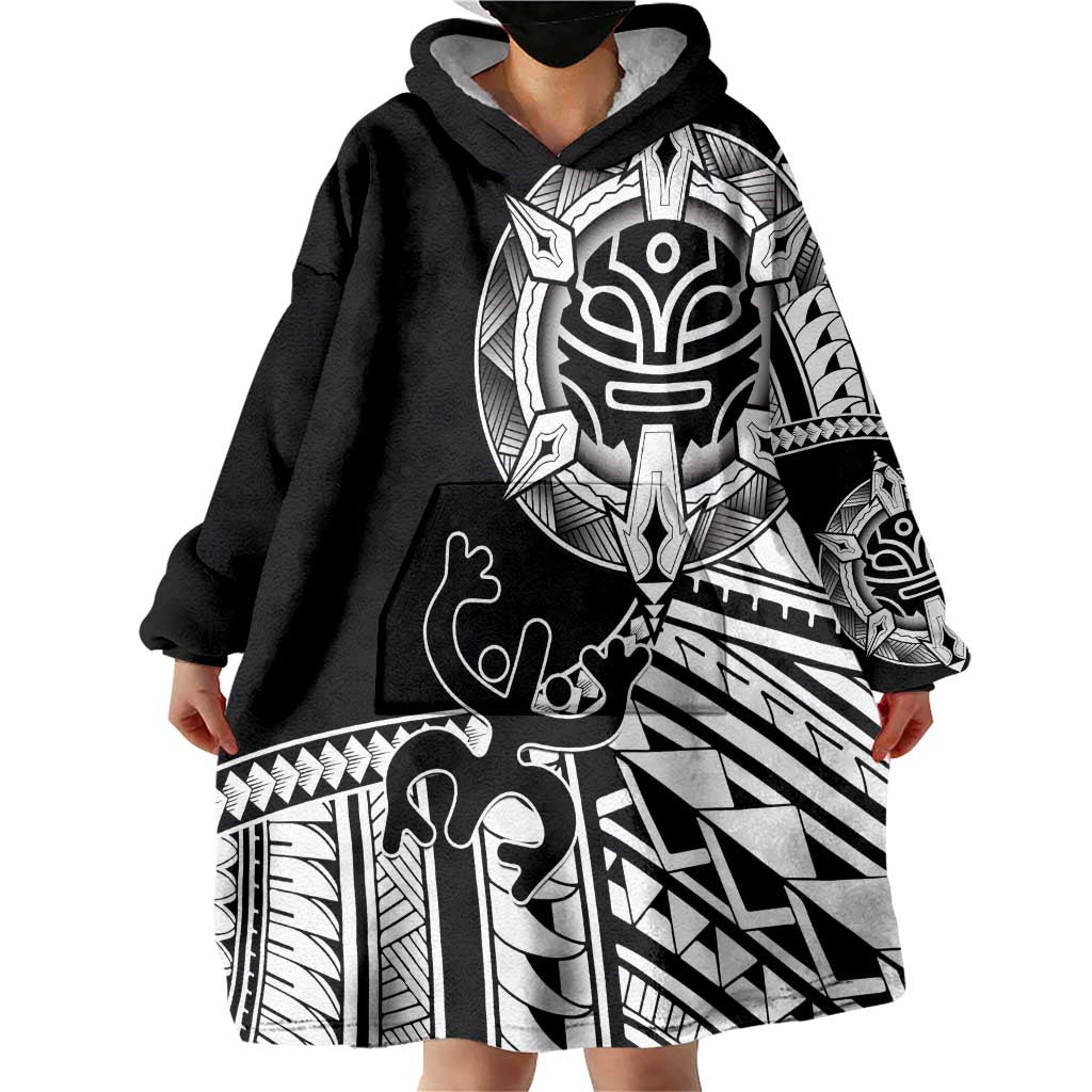 Taino Sun Traditional Tattoo Wearable Blanket Hoodie Polynesian Pattern