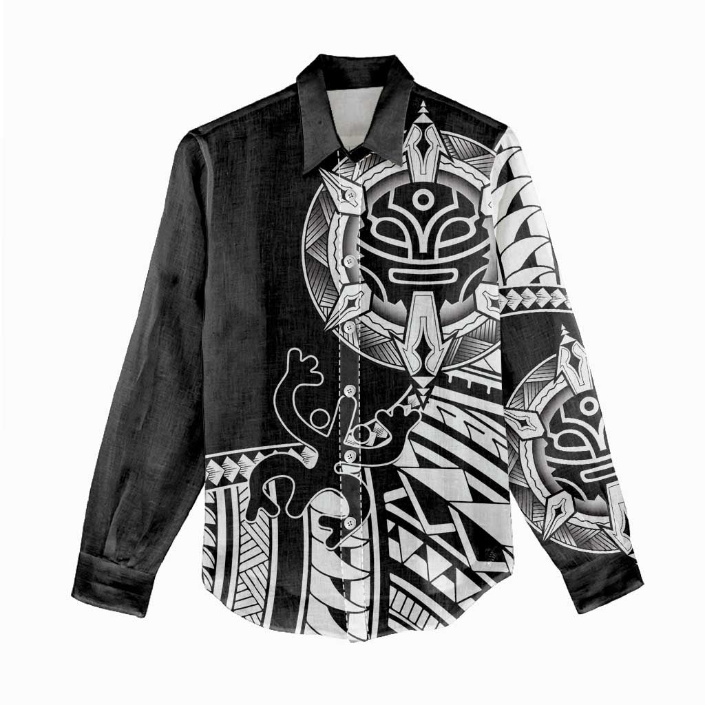 Taino Sun Traditional Tattoo Women Casual Shirt Polynesian Pattern