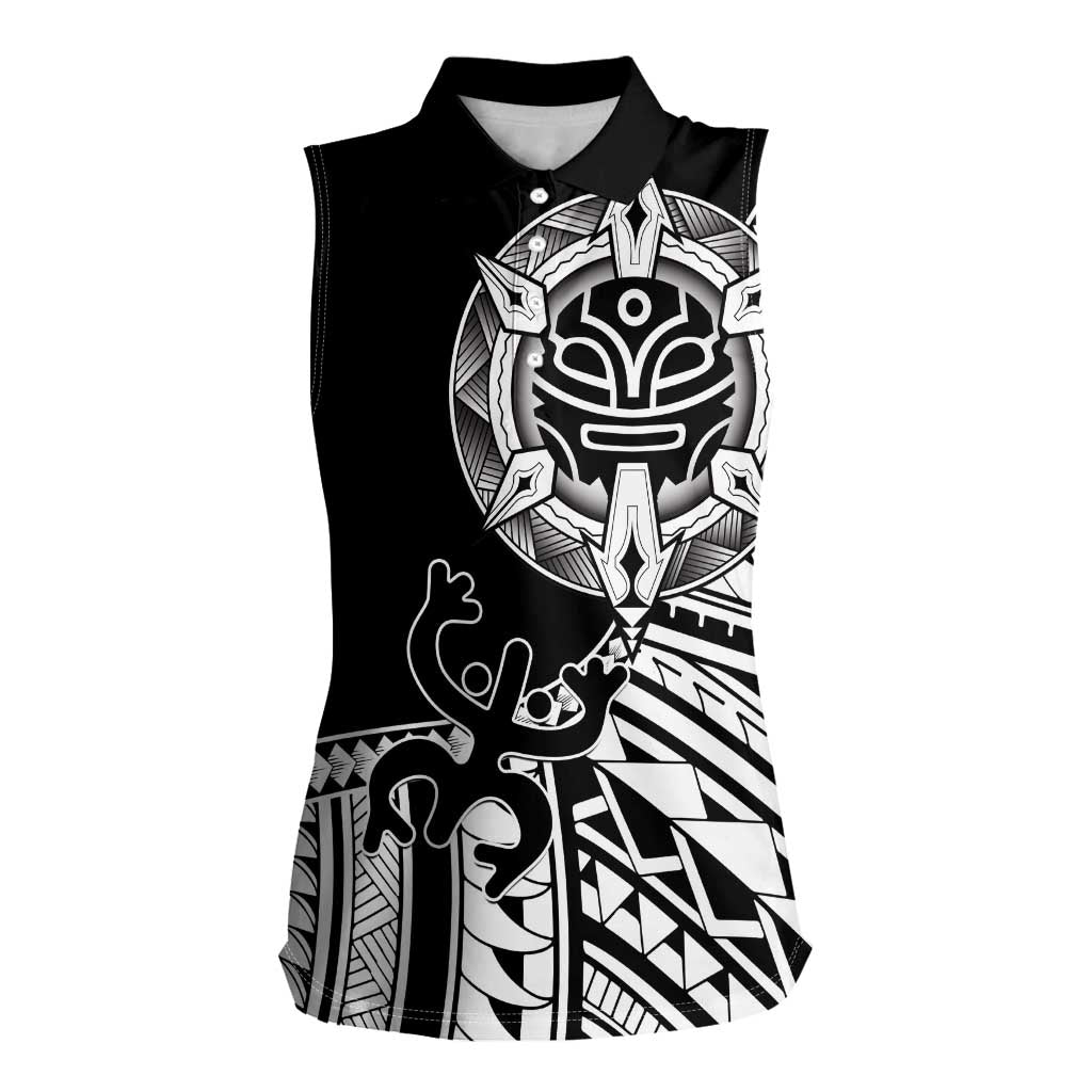 Taino Sun Traditional Tattoo Women Sleeveless Polo Shirt Polynesian Pattern
