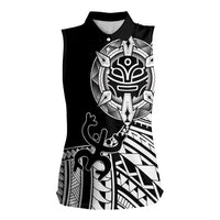 Taino Sun Traditional Tattoo Women Sleeveless Polo Shirt Polynesian Pattern