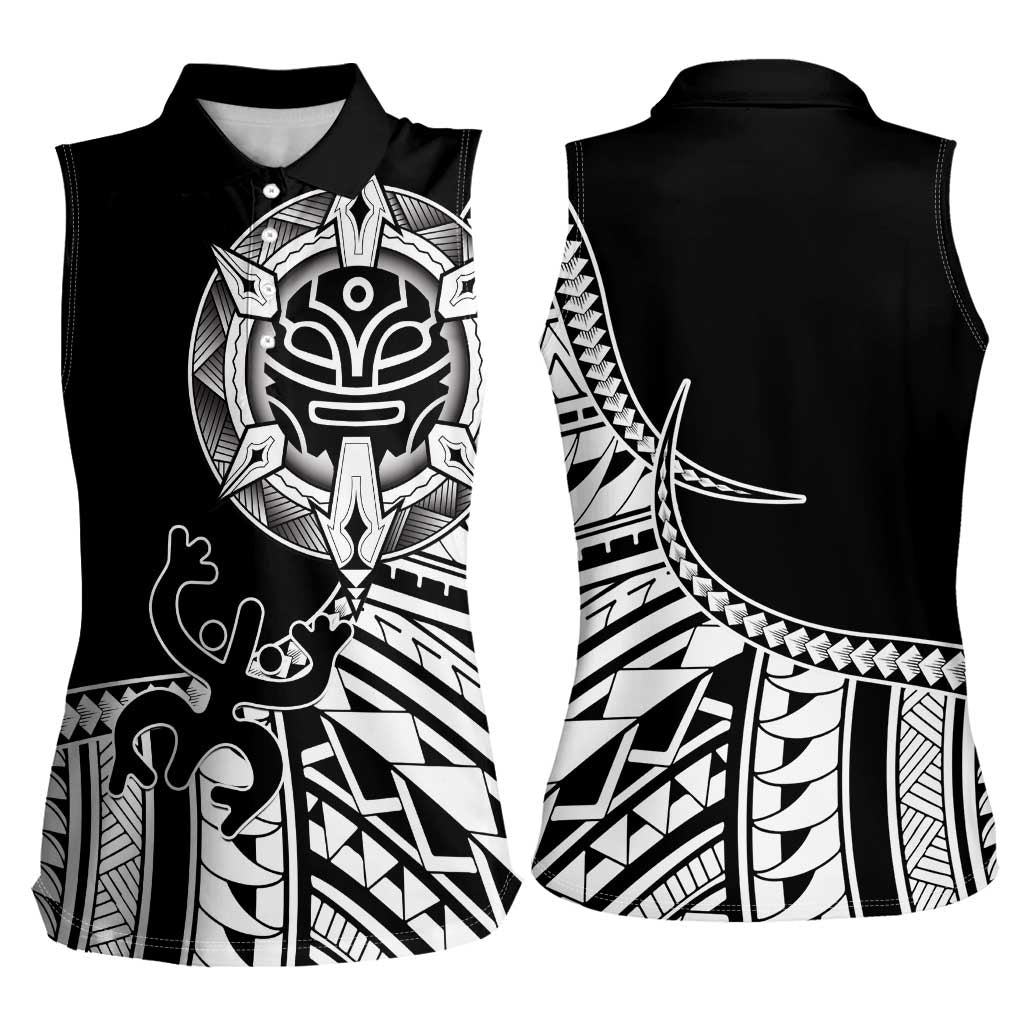 Taino Sun Traditional Tattoo Women Sleeveless Polo Shirt Polynesian Pattern
