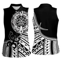 Taino Sun Traditional Tattoo Women Sleeveless Polo Shirt Polynesian Pattern