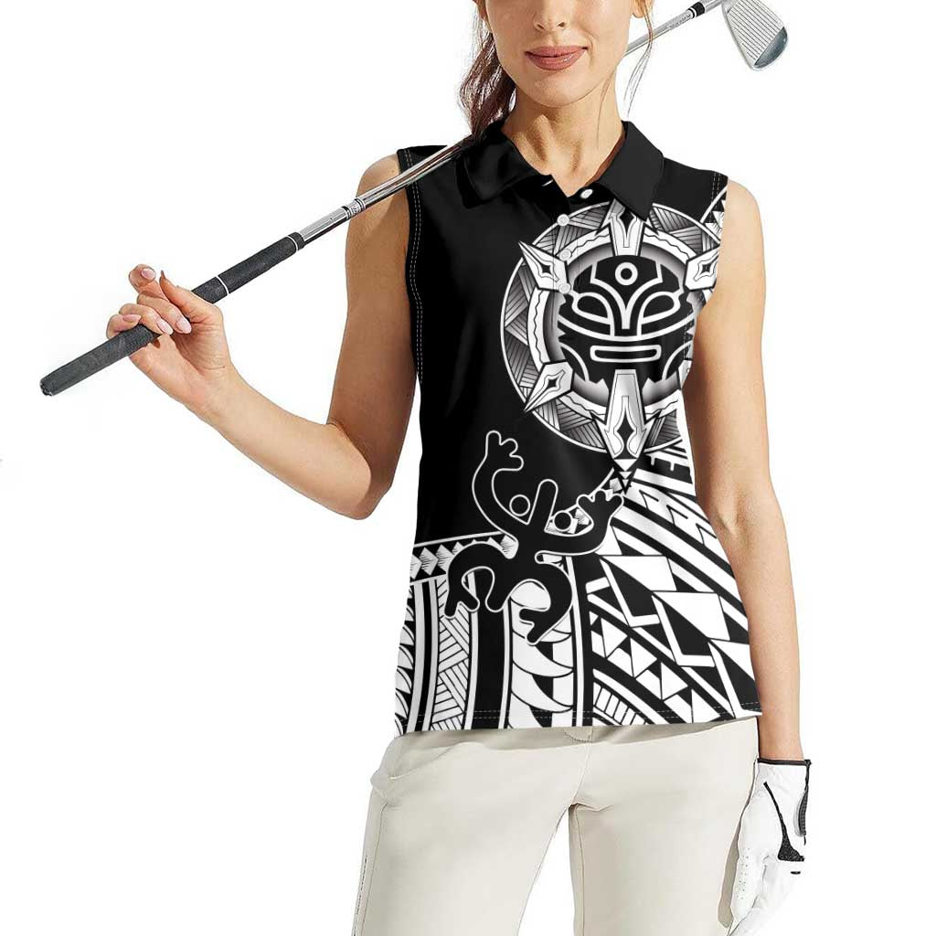 Taino Sun Traditional Tattoo Women Sleeveless Polo Shirt Polynesian Pattern