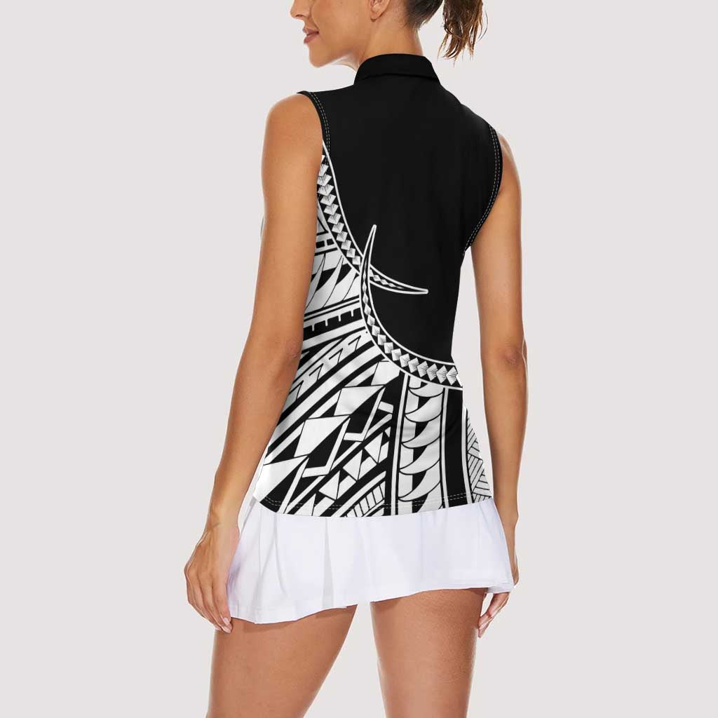 Taino Sun Traditional Tattoo Women Sleeveless Polo Shirt Polynesian Pattern