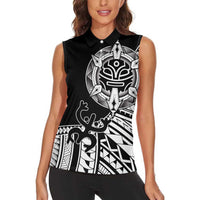 Taino Sun Traditional Tattoo Women Sleeveless Polo Shirt Polynesian Pattern