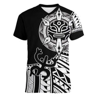 Taino Sun Traditional Tattoo Women V-Neck T-Shirt Polynesian Pattern