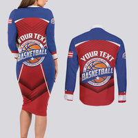 Personalized Puerto Rico Basketball Couples Matching Long Sleeve Bodycon Dress and Long Sleeve Button Shirt Magnificos Go Champion
