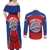 Personalized Puerto Rico Basketball Couples Matching Off Shoulder Maxi Dress and Long Sleeve Button Shirt Magnificos Go Champion