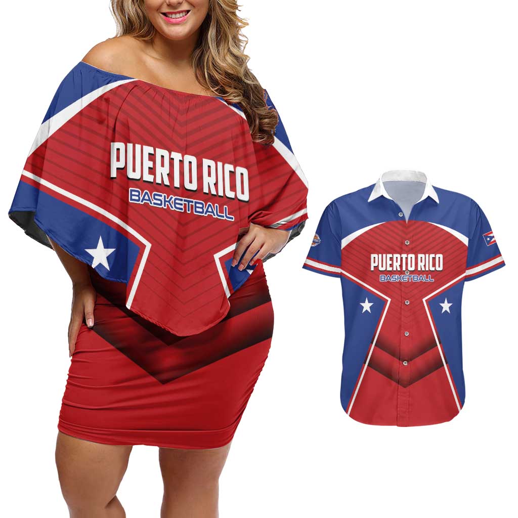 Personalized Puerto Rico Basketball Couples Matching Off Shoulder Short Dress and Hawaiian Shirt Magnificos Go Champion