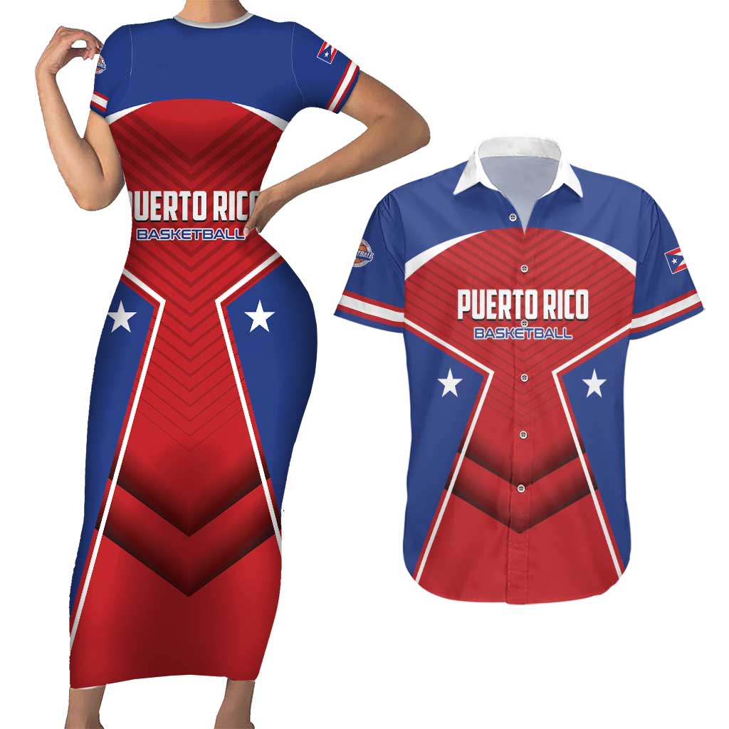 Personalized Puerto Rico Basketball Couples Matching Short Sleeve Bodycon Dress and Hawaiian Shirt Magnificos Go Champion