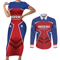 Personalized Puerto Rico Basketball Couples Matching Short Sleeve Bodycon Dress and Long Sleeve Button Shirt Magnificos Go Champion