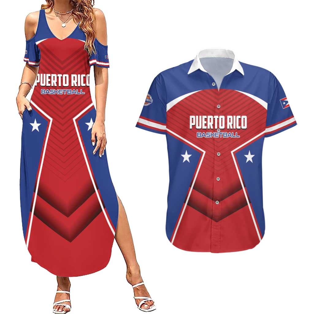 Personalized Puerto Rico Basketball Couples Matching Summer Maxi Dress and Hawaiian Shirt Magnificos Go Champion
